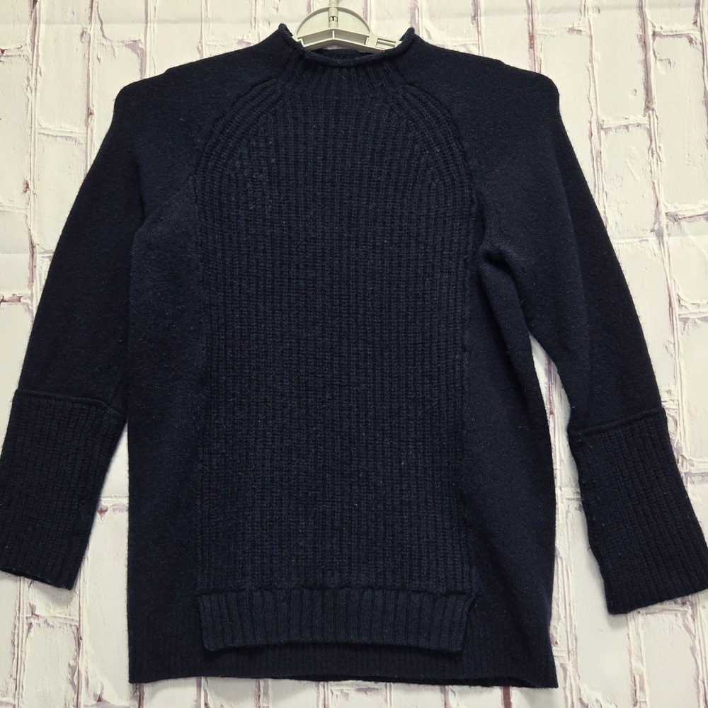 Vintage Y2K J.Crew Women Navy 100% Wool Mock Neck‎ Ribbed Knit Sweater Size L